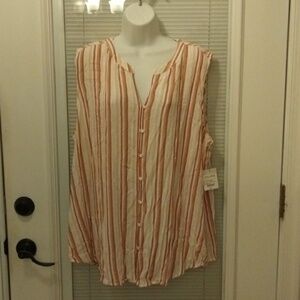 Liz Claiborne Rayon pink white striped sleeveless button up blouse women 2X